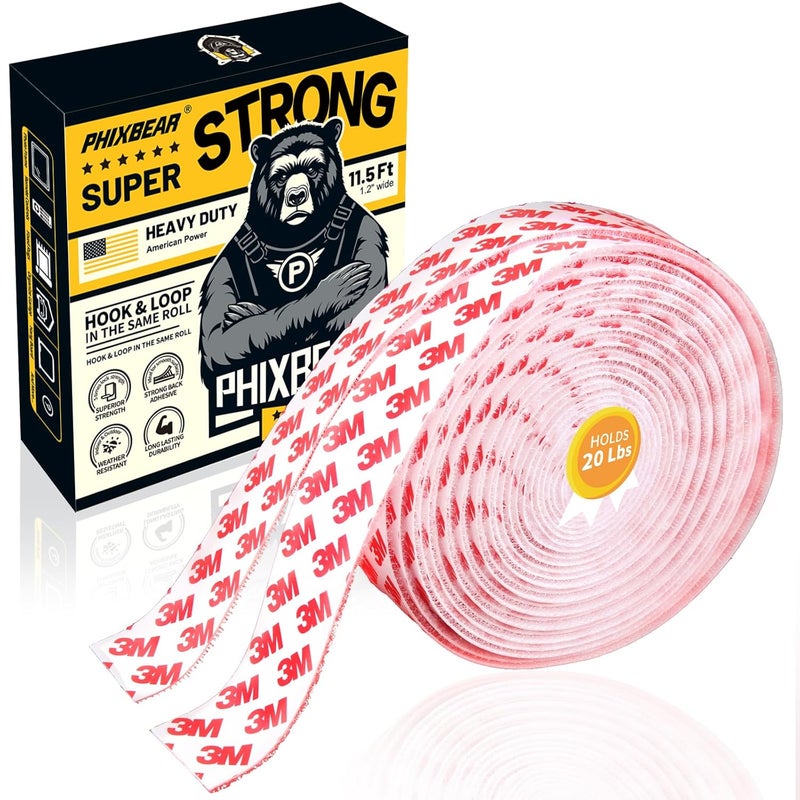 PHIXBEAR Industrial Strength Hook and Loop Tape Heavy Duty Waterproof, Outdoor Mounting Tape Fasteners with Strong Adhesive(Made of 3M), Holds 20 Lbs, Perfect for Home Office Classroom, 11.5 Ft X 1.2 in White - Image 1